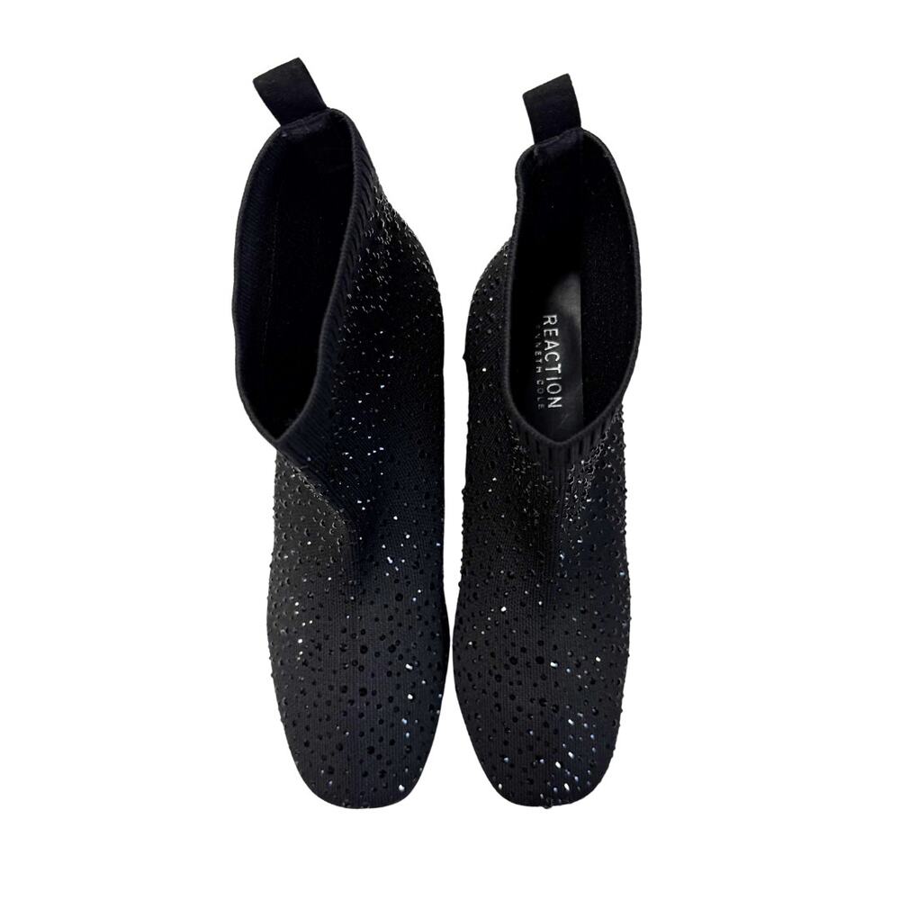 Kenneth Cole Reaction Ranya Rida Stretch Rhinestone Jewel Sock Booties 8 Black - Picture 4 of 10